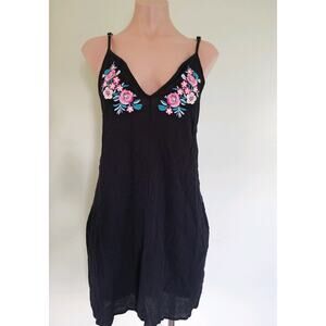 Miken black spaghetti strap embroidered cover up dress size S juniors